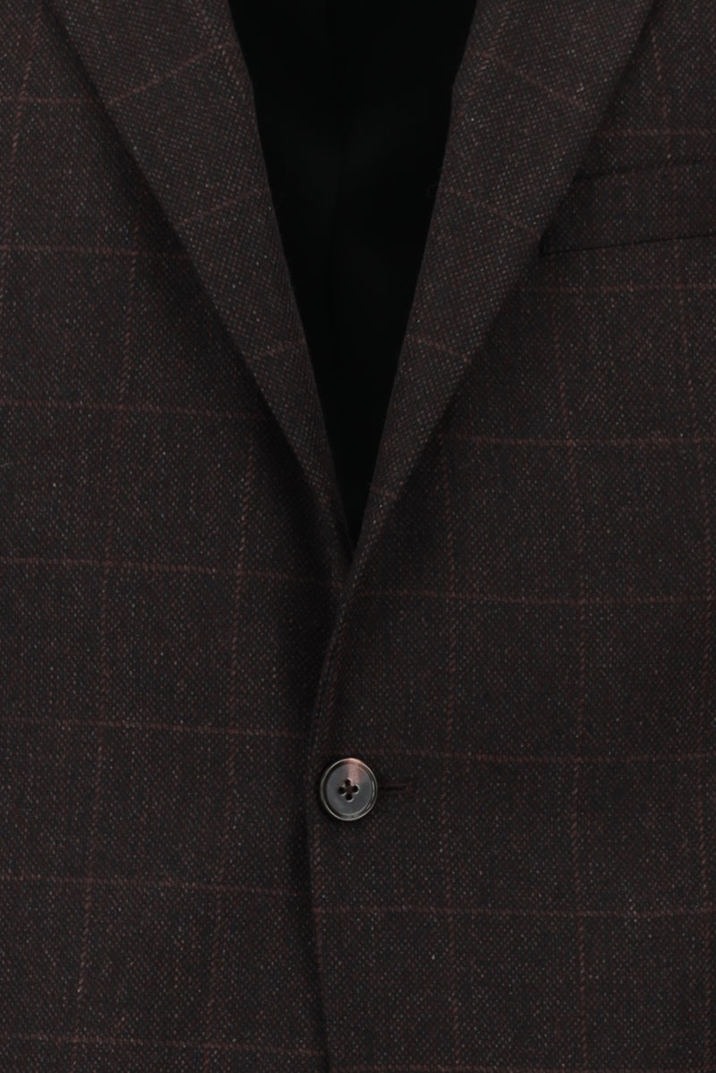 Koyu Bordo Relaxed Fit Rahat Kesim Klasik Ekose Yünlü Ceket