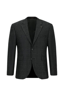 Koyu Antrasit 4 Drop Relaxed Fit Rahat Kesim Klasik Ekose Yünlü Ceket-Abdullah Ki??l?
