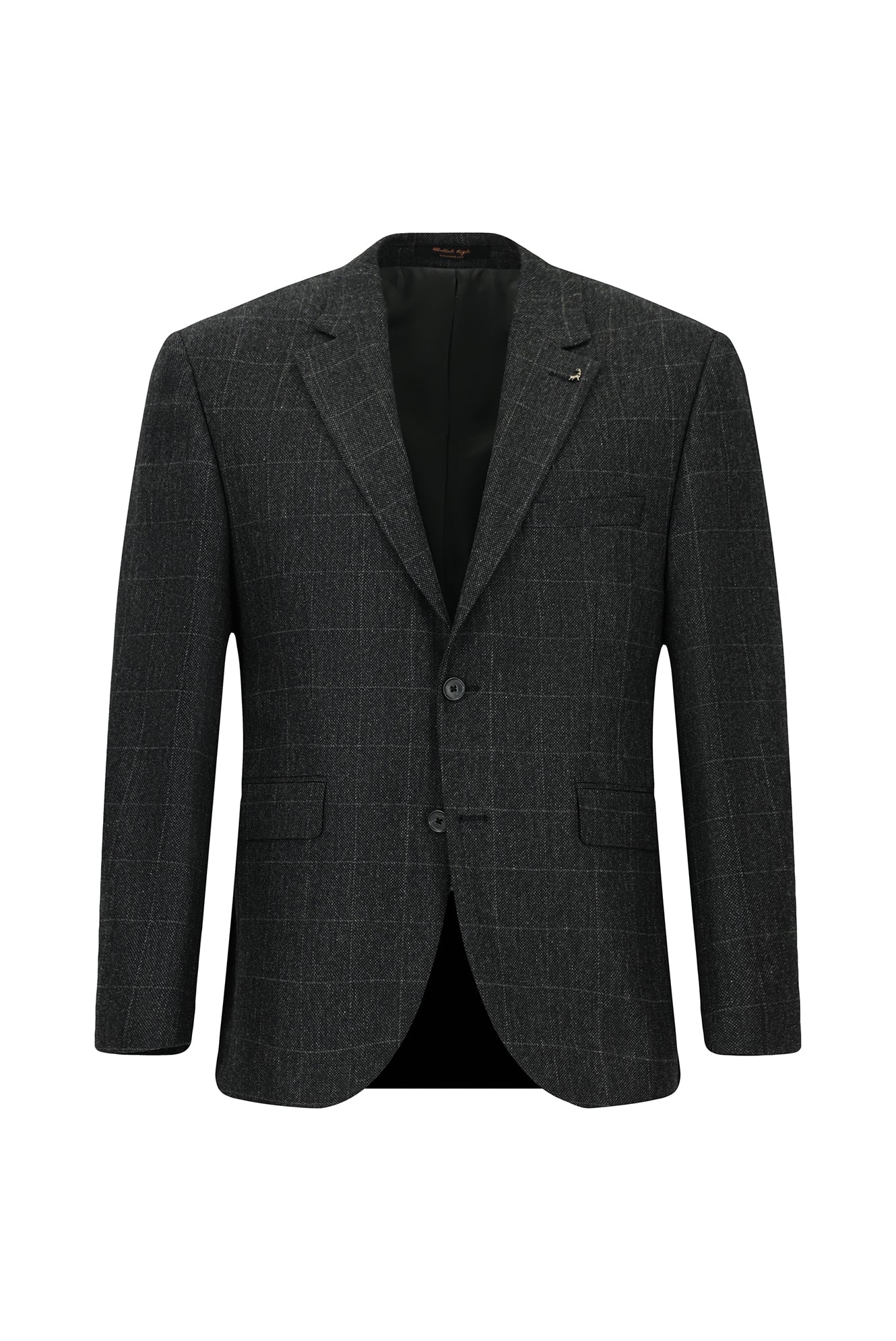 Koyu Antrasit 7 Drop Slim Fit Dar Kesim Klasik Ekose Yünlü Ceket-Abdullah Ki??l?