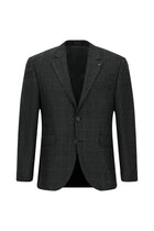 Koyu Antrasit 7 Drop Slim Fit Dar Kesim Klasik Ekose Yünlü Ceket-Abdullah Ki??l?