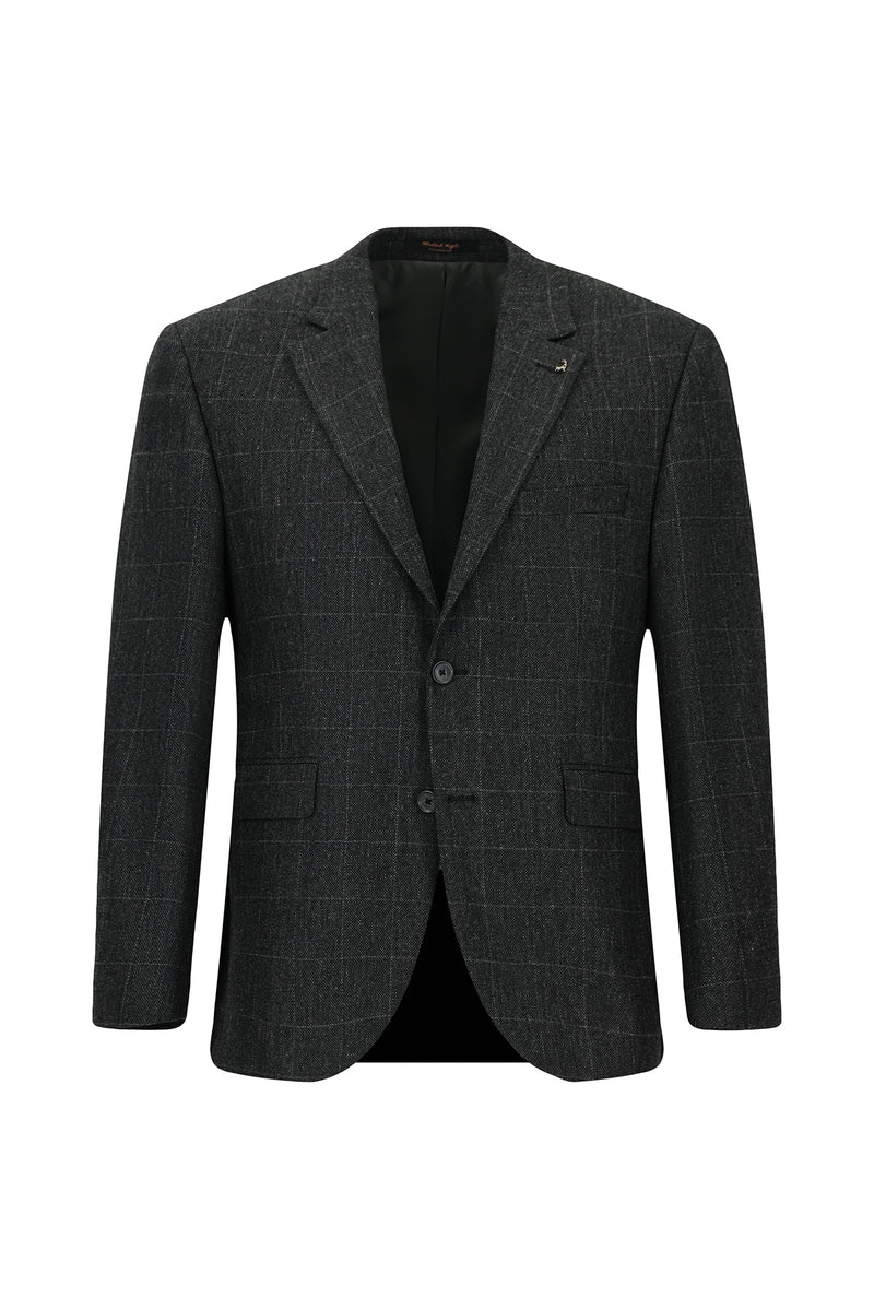 Koyu Antrasit 7 Drop Slim Fit Dar Kesim Klasik Ekose Yünlü Ceket-Abdullah Ki??l?
