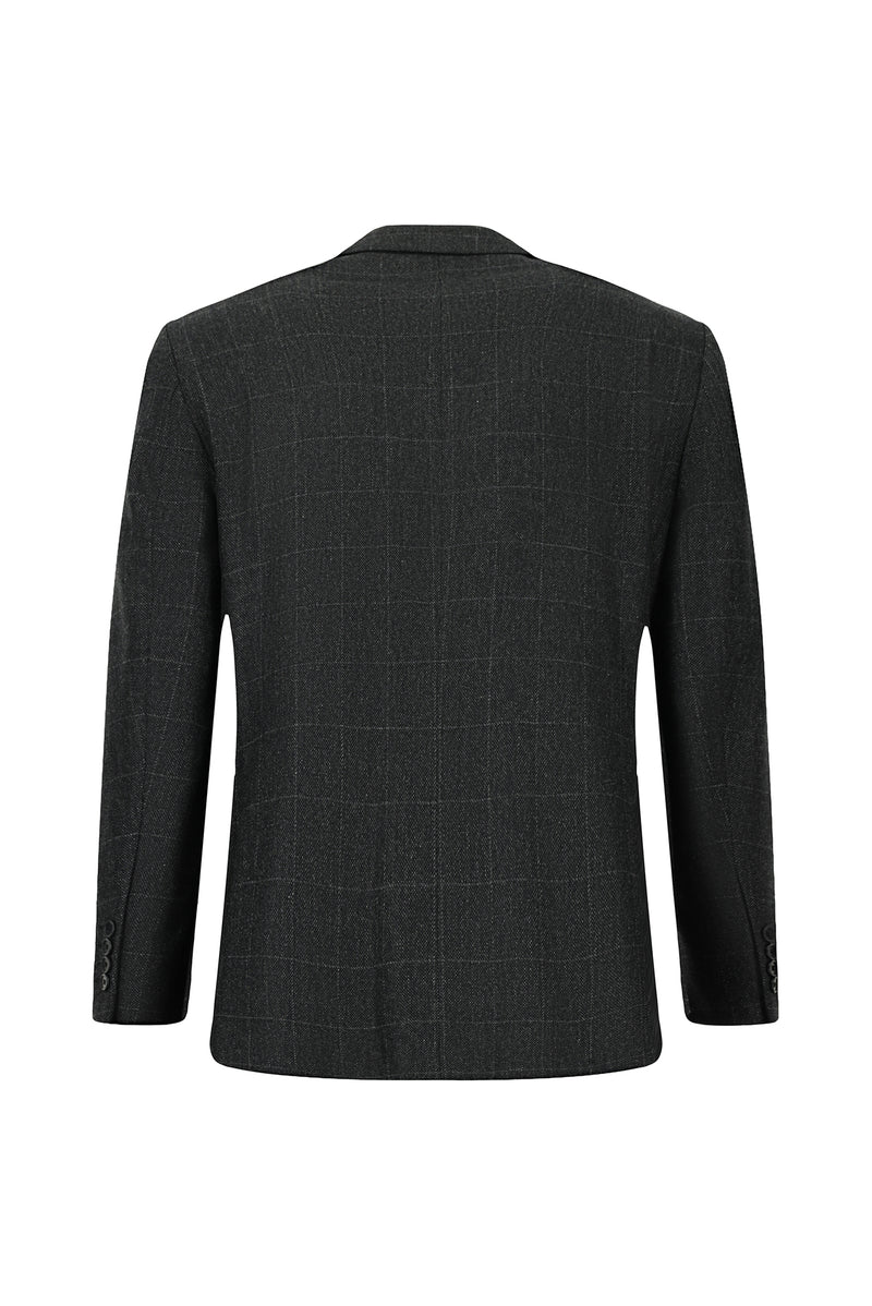 Koyu Antrasit Slim Fit Dar Kesim Klasik Ekose Yünlü Ceket