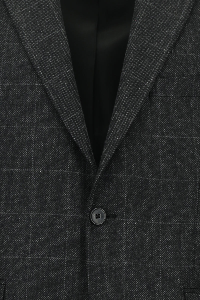 Koyu Antrasit Slim Fit Dar Kesim Klasik Ekose Yünlü Ceket