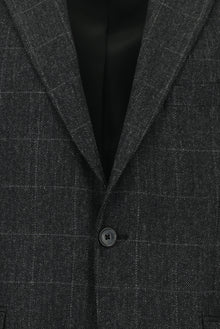 Koyu Antrasit 7 Drop Slim Fit Dar Kesim Klasik Ekose Yünlü Ceket-Abdullah Ki??l?