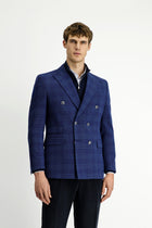 Orta Lacivert 7 Drop Slim Fit Dar Kesim Yünlü Kruvaze Ceket-Abdullah Ki??l?