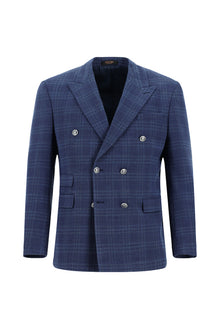 Orta Lacivert 7 Drop Slim Fit Dar Kesim Yünlü Kruvaze Ceket-Abdullah Ki??l?