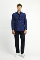Orta Lacivert 7 Drop Slim Fit Dar Kesim Yünlü Kruvaze Ceket-Abdullah Ki??l?