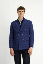 Orta Lacivert 7 Drop Slim Fit Dar Kesim Yünlü Kruvaze Ceket-Abdullah Ki??l?