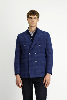Orta Lacivert 7 Drop Slim Fit Dar Kesim Yünlü Kruvaze Ceket-Abdullah Ki??l?