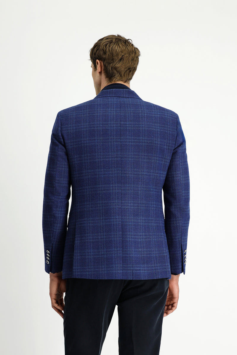 Orta Lacivert 7 Drop Slim Fit Dar Kesim Yünlü Kruvaze Ceket-Abdullah Ki??l?