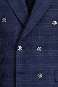 Orta Lacivert 7 Drop Slim Fit Dar Kesim Yünlü Kruvaze Ceket-Abdullah Ki??l?