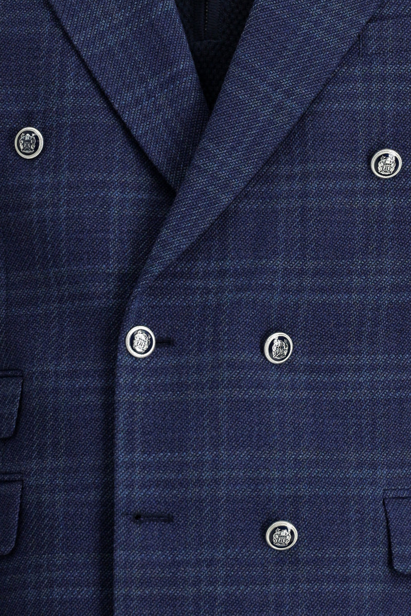 Orta Lacivert 7 Drop Slim Fit Dar Kesim Yünlü Kruvaze Ceket-Abdullah Ki??l?