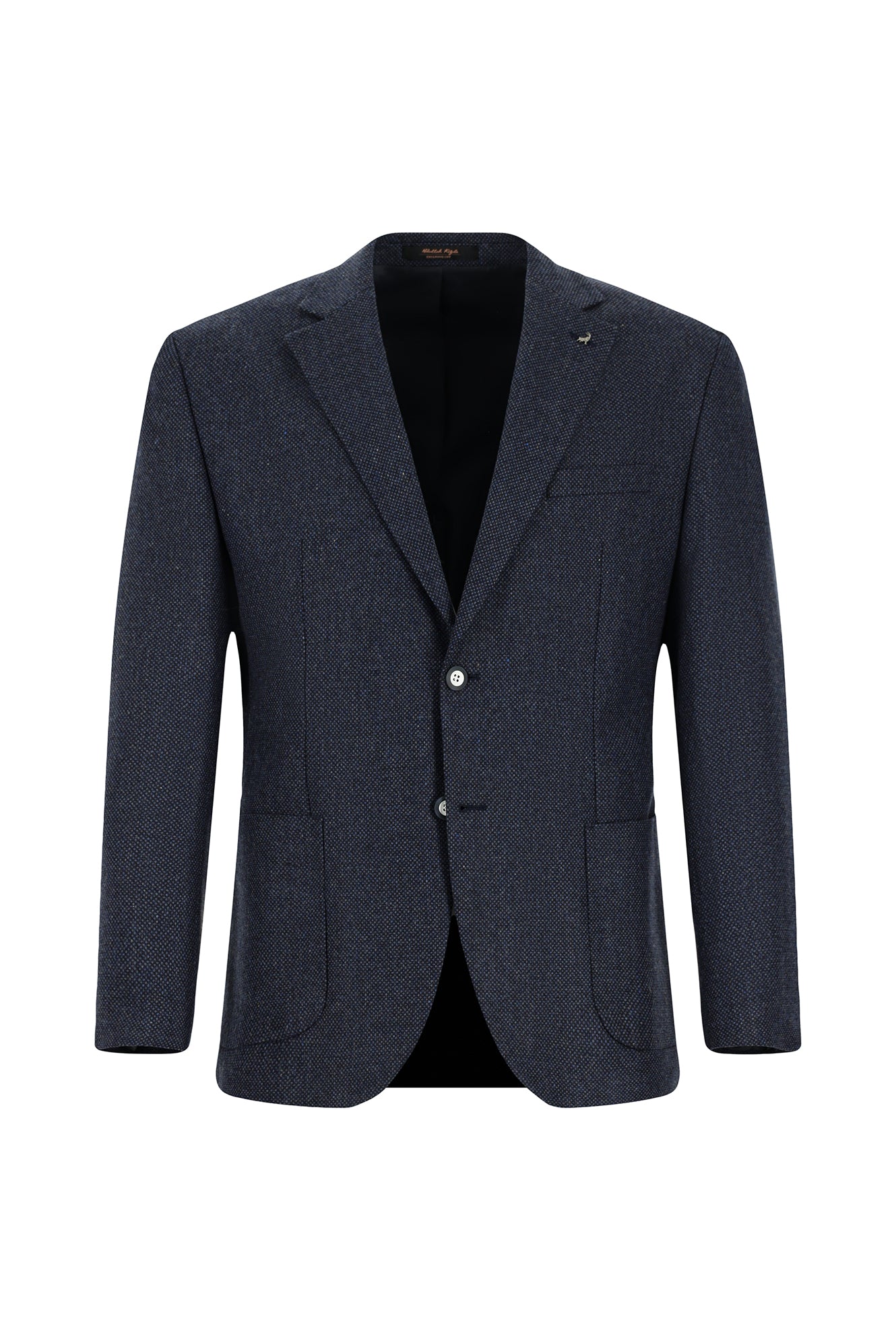 Koyu Lacivert Slim Fit Dar Kesim Desenli Yünlü Ceket