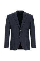 Koyu Lacivert Slim Fit Dar Kesim Desenli Yünlü Ceket
