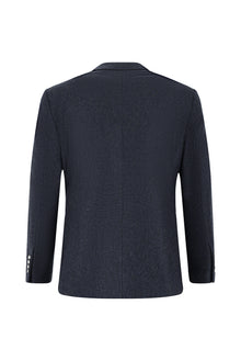 Koyu Lacivert Slim Fit Dar Kesim Desenli Yünlü Ceket