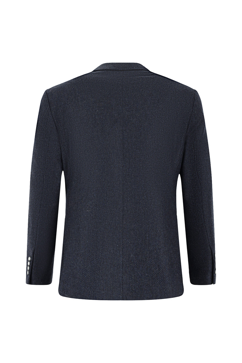 Koyu Lacivert Slim Fit Dar Kesim Desenli Yünlü Ceket