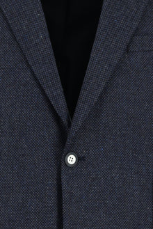Koyu Lacivert Slim Fit Dar Kesim Desenli Yünlü Ceket