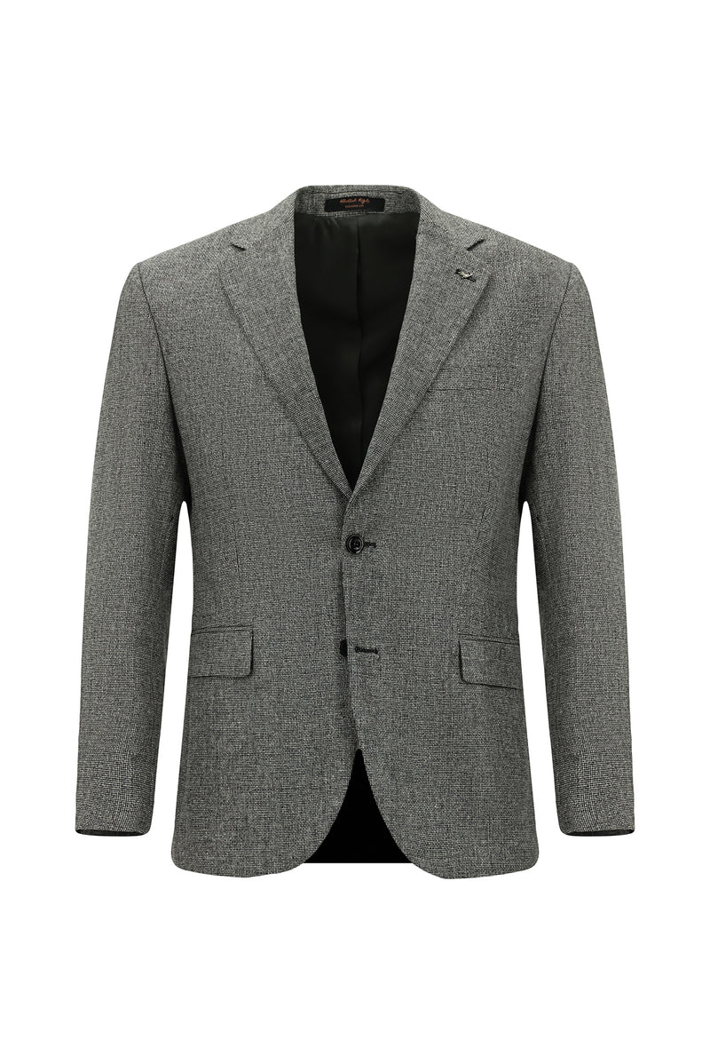 Açık Füme 7 Drop Slim Fit Dar Kesim Desenli Yünlü Klasik Ceket