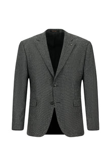 Koyu Füme Relaxed Fit Rahat Kesim Desenli Yünlü Klasik Ceket