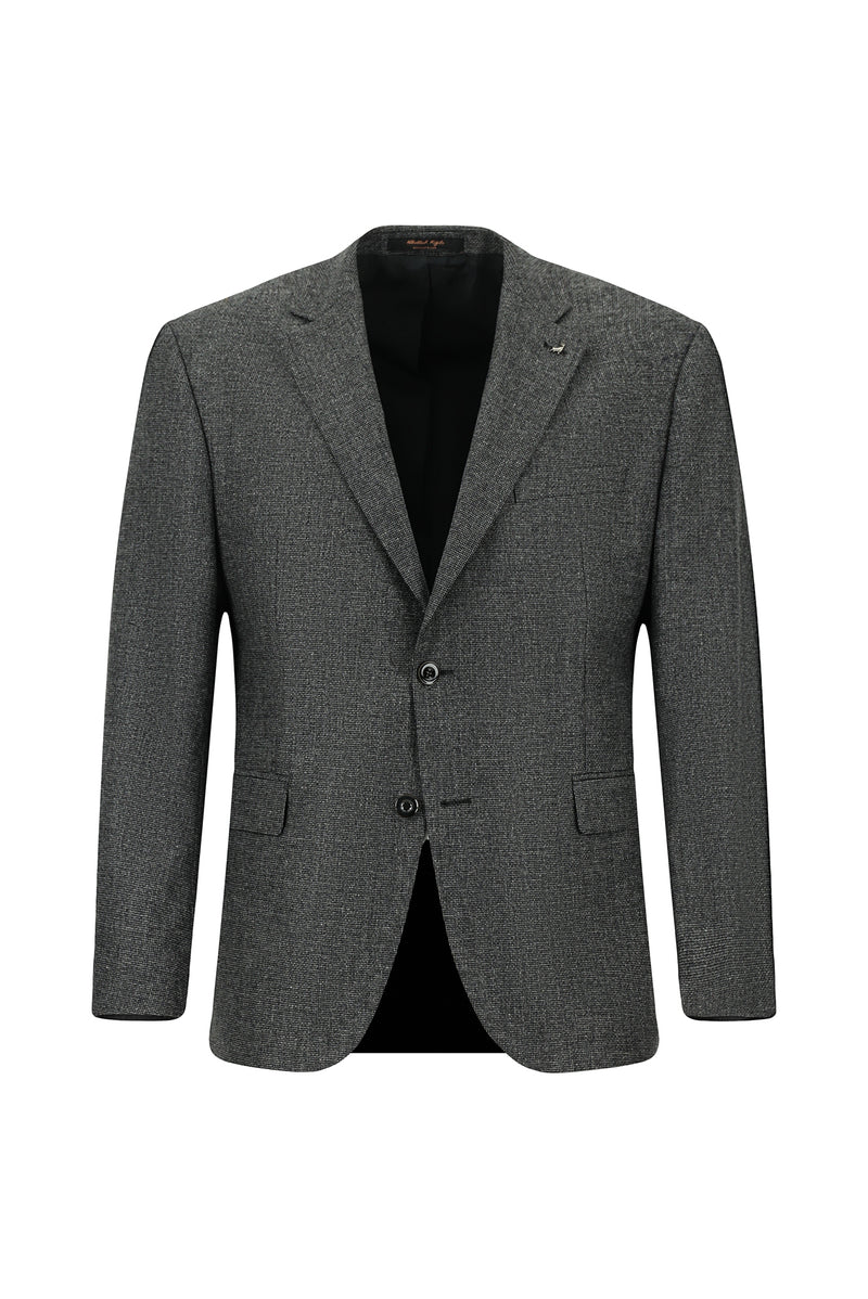 Koyu Füme Slim Fit Dar Kesim Desenli Yünlü Klasik Ceket