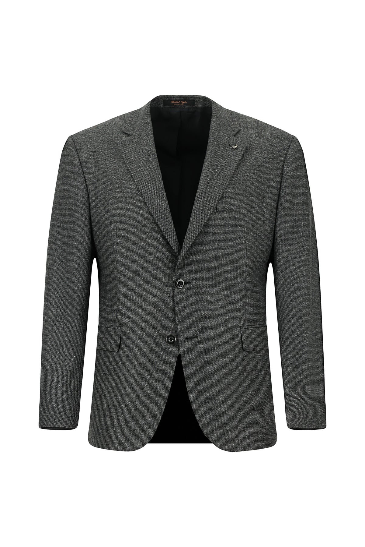 Koyu Füme 7 Drop Slim Fit Dar Kesim Desenli Yünlü Klasik Ceket