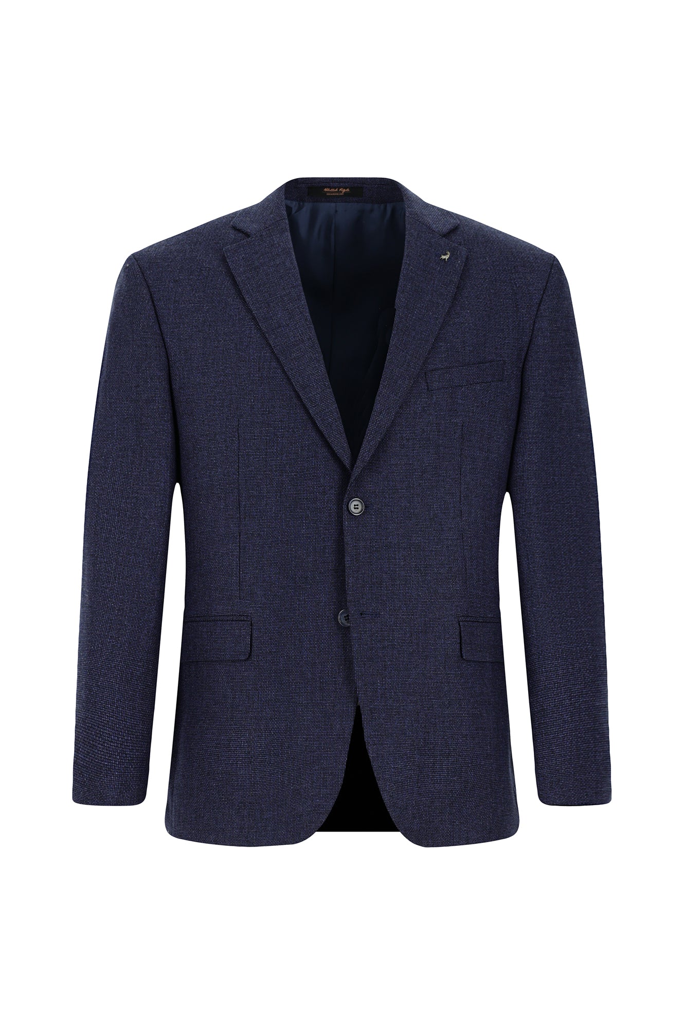 Orta Lacivert Slim Fit Dar Kesim Yünlü Klasik Desenli Ceket