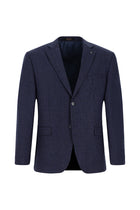 Orta Lacivert Slim Fit Dar Kesim Yünlü Klasik Desenli Ceket