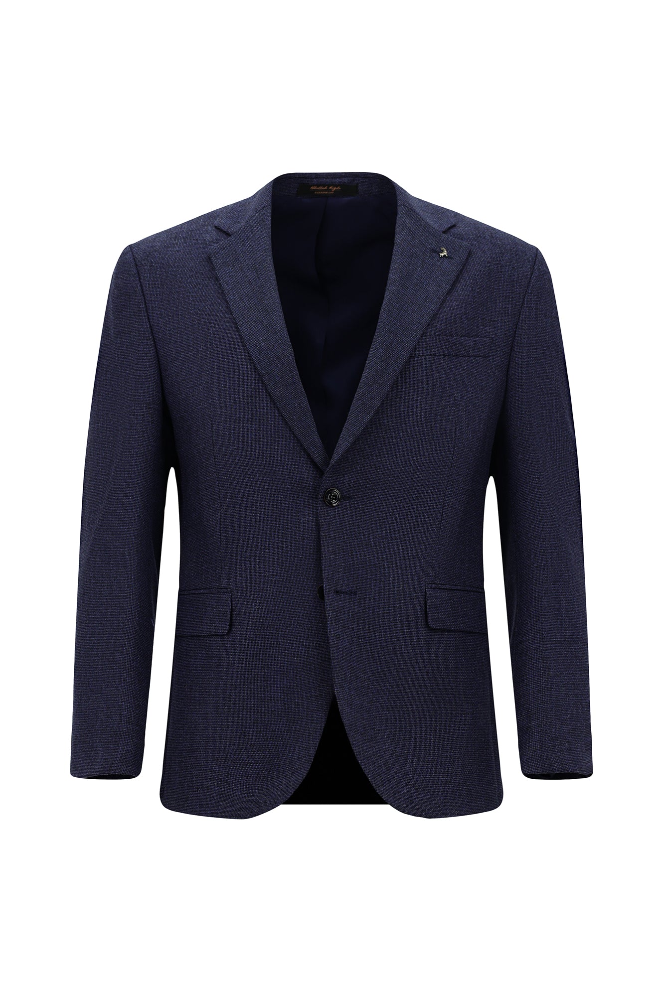 Orta Lacivert 4 Drop Relaxed Fit Rahat Kesim Desenli Yünlü Klasik Ceket-Abdullah Ki??l?