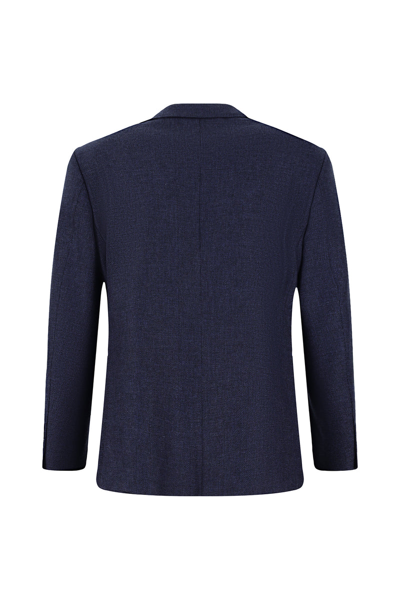 Orta Lacivert Slim Fit Dar Kesim Yünlü Klasik Desenli Ceket