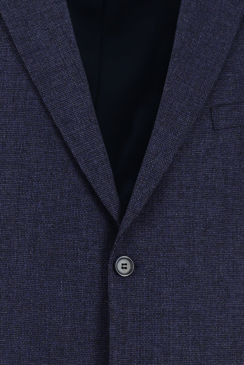 Orta Lacivert Slim Fit Dar Kesim Yünlü Klasik Desenli Ceket