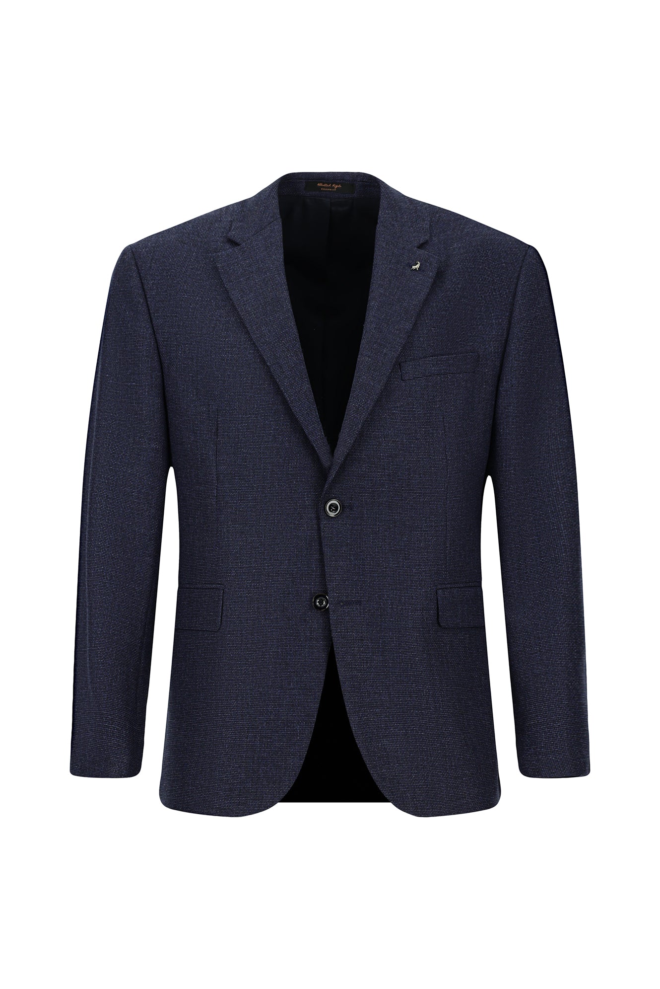 Koyu Lacivert Slim Fit Dar Kesim Desenli Yünlü Klasik Ceket