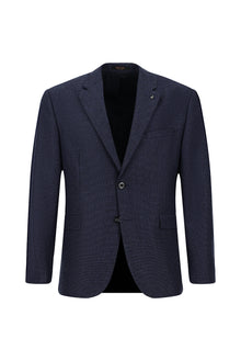 Koyu Lacivert Slim Fit Dar Kesim Desenli Yünlü Klasik Ceket