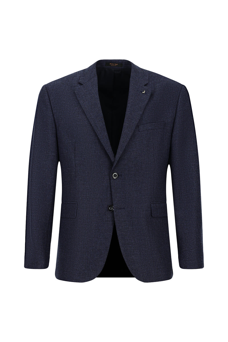 Koyu Lacivert 4 Drop Relaxed Fit Rahat Kesim Desenli Yünlü Klasik Ceket