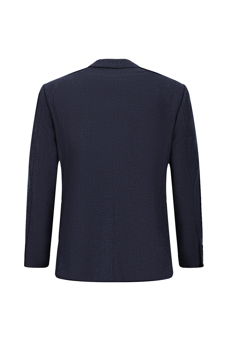 Koyu Lacivert Slim Fit Dar Kesim Desenli Yünlü Klasik Ceket