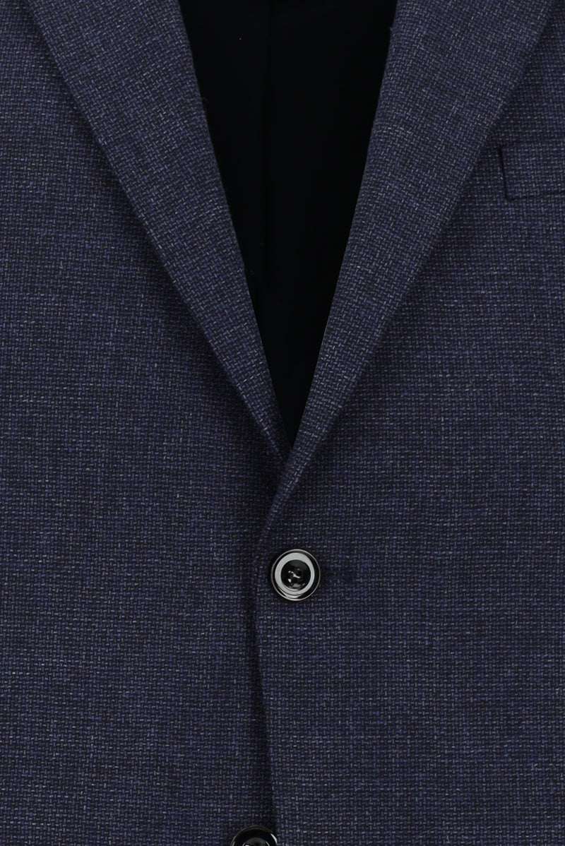 Koyu Lacivert Slim Fit Dar Kesim Desenli Yünlü Klasik Ceket