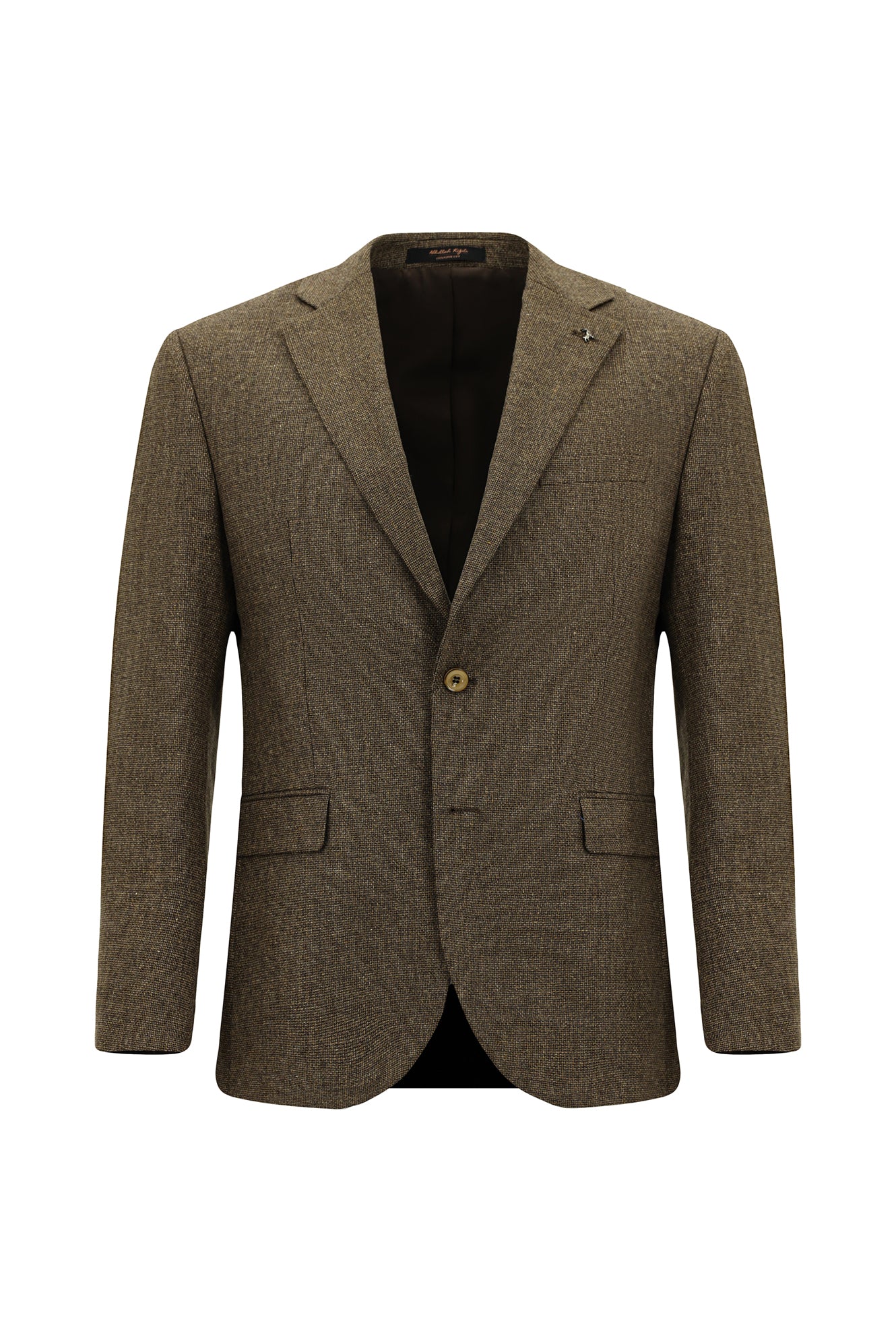 Orta Kahve Slim Fit Dar Kesim Desenli Yünlü Klasik Ceket
