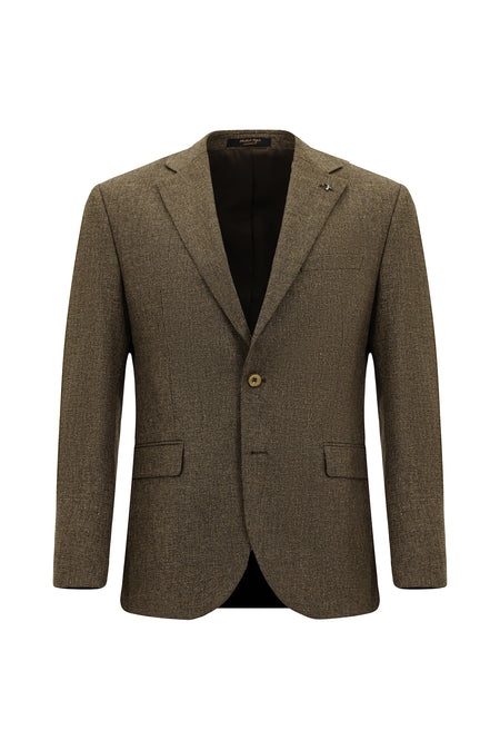 Orta Kahve Slim Fit Dar Kesim Desenli Yünlü Klasik Ceket