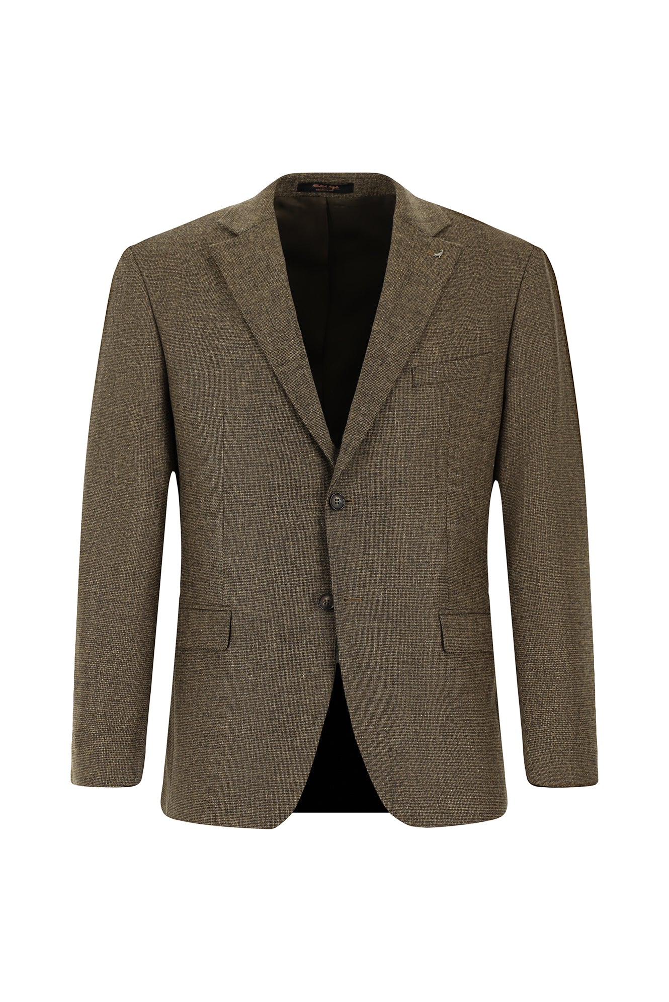 Orta Kahve Slim Fit Dar Kesim Yünlü Klasik Desenli Ceket