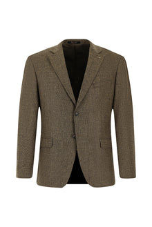 Orta Kahve Slim Fit Dar Kesim Yünlü Klasik Desenli Ceket