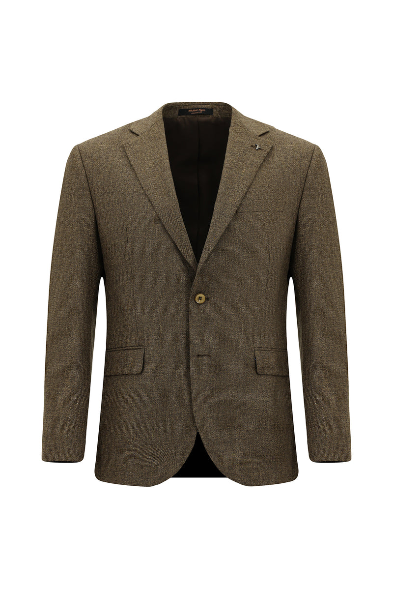 Orta Kahve Slim Fit Dar Kesim Desenli Yünlü Klasik Ceket