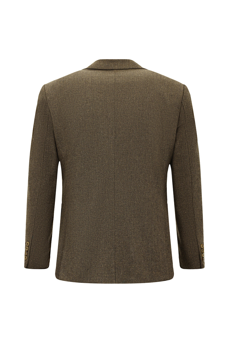 Orta Kahve Slim Fit Dar Kesim Desenli Yünlü Klasik Ceket