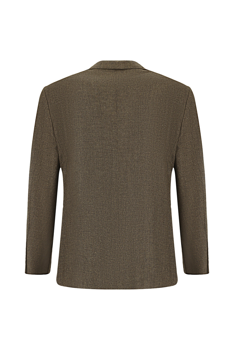 Orta Kahve Slim Fit Dar Kesim Yünlü Klasik Desenli Ceket