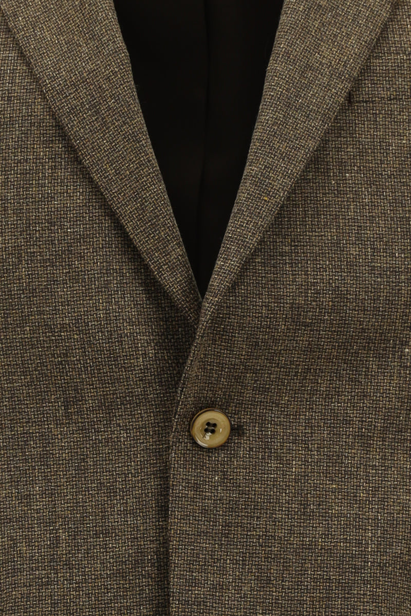 Orta Kahve 8 Drop Muscle Fit Uzun Atletik Kesim Desenli Yünlü Klasik Ceket