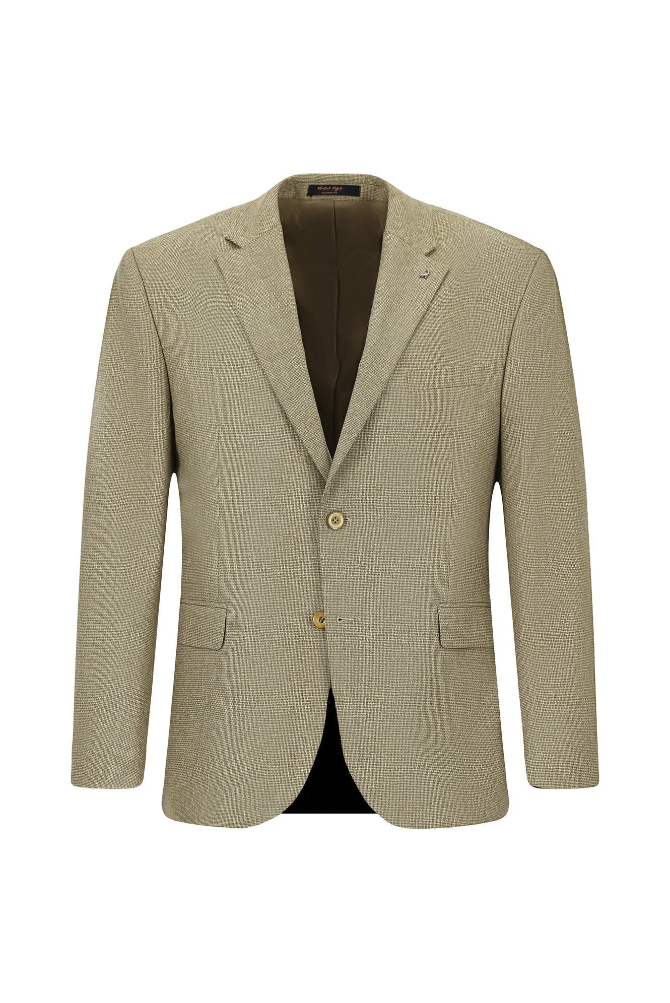Orta Bej Slim Fit Dar Kesim Desenli Yünlü Klasik Ceket