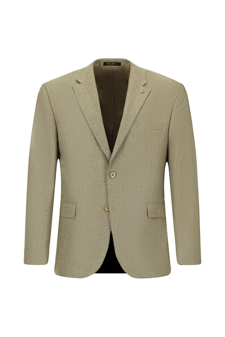 Orta Bej Slim Fit Dar Kesim Desenli Yünlü Klasik Ceket
