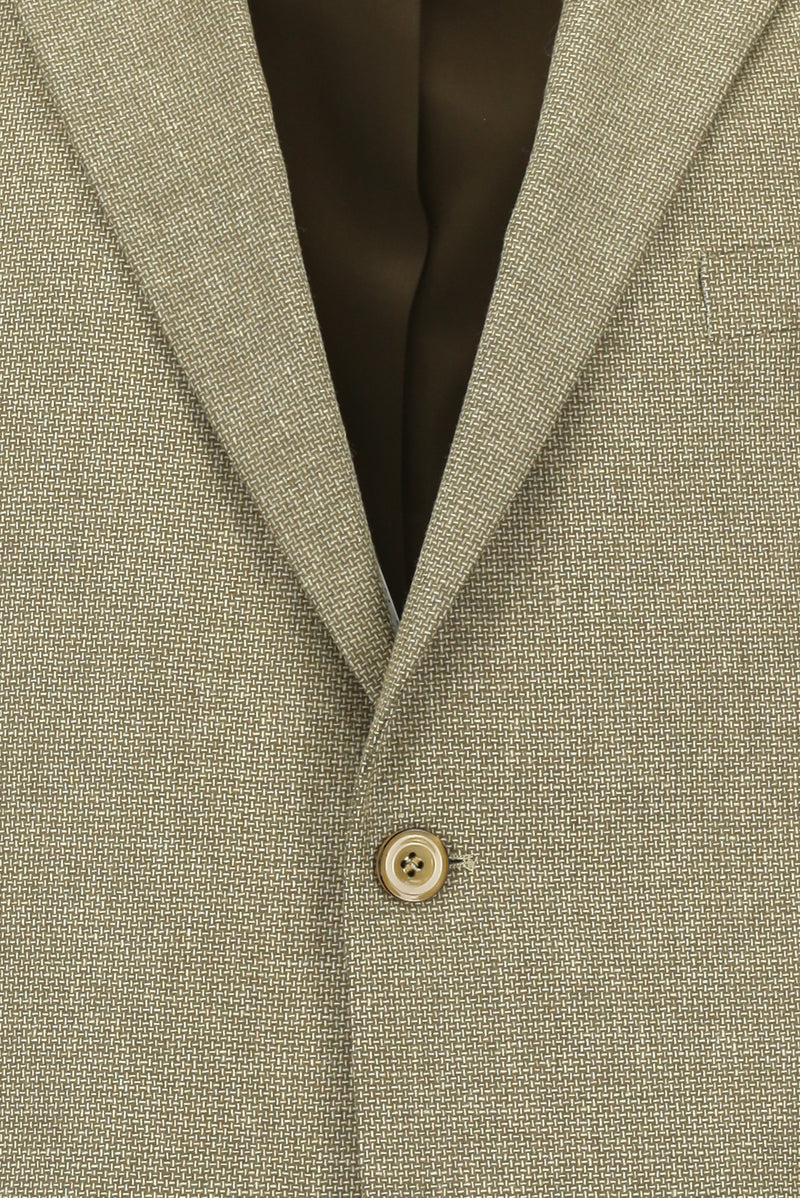Orta Bej 8 Drop Muscle Fit Uzun Atletik Kesim Desenli Yünlü Klasik Ceket