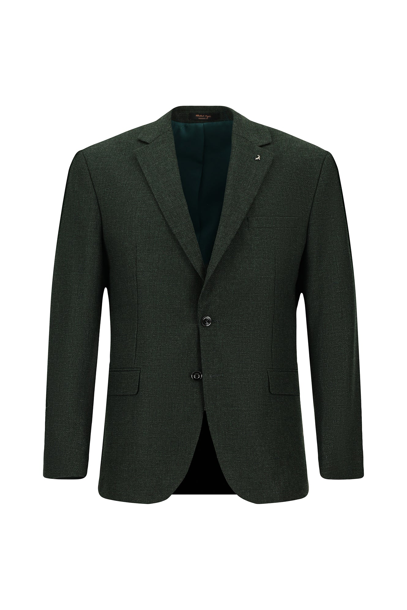 Koyu Yeşil Slim Fit Dar Kesim Desenli Yünlü Klasik Ceket