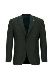 Koyu Yeşil Slim Fit Dar Kesim Desenli Yünlü Klasik Ceket