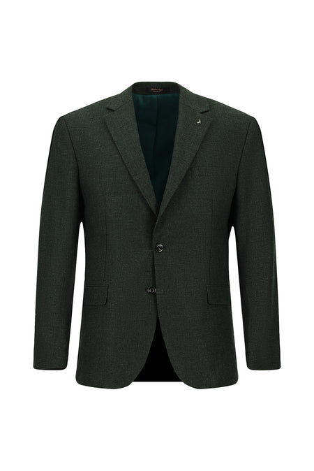 Koyu Yeşil Slim Fit Dar Kesim Desenli Yünlü Klasik Ceket