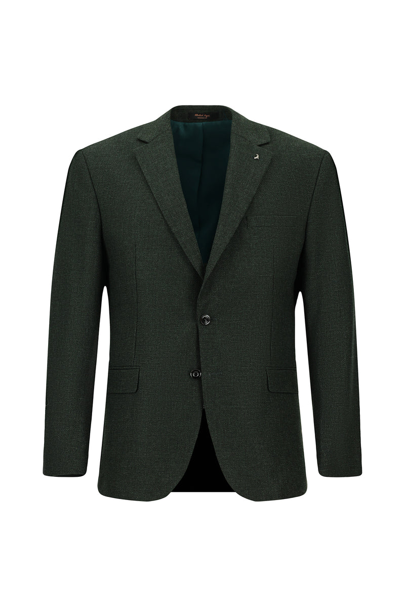 Koyu Yeşil 8 Drop Muscle Fit Uzun Atletik Kesim Desenli Yünlü Klasik Ceket